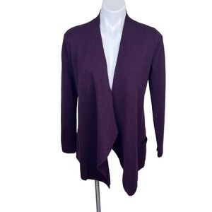 Eileen Fisher Open Front Merino Wool Sweater Jacket Leather Details S Women’s